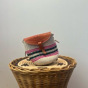 African Handcrafted Tan and Pink Crossbody Bag